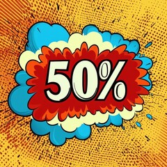 Aufkleber - Big 50 percent sale announcement in retro comic book style ideal for fashion sales promotions and marketing campaigns. Generative AI