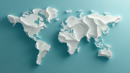 a visually appealing white map of the world set against a blue background