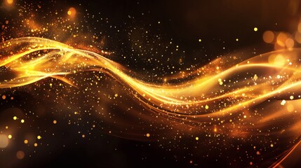 Wall Mural - Golden Swirling Light Streaks Flowing Across a Dark Background