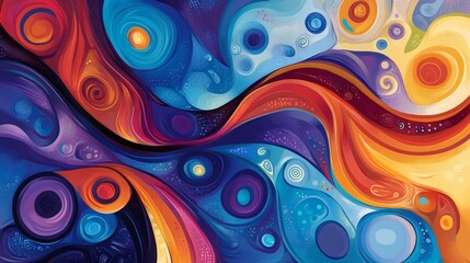 Wall Mural - Colorful abstract artwork featuring swirling lines and circular shapes