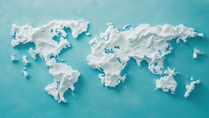 a visually appealing white map of the world set against a blue background