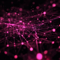 Poster - Abstract Network of Pink Dots and Lines on Black Background: Digital Connectivity and Futuristic Design