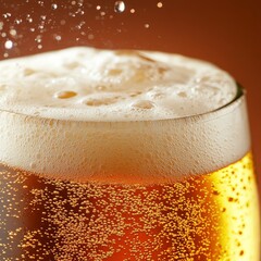 Leinwandbilder - Close-Up of Refreshing Beer with Bubbles and Foamy Head, Capturing the Essence of a Cold, Perfect Pour