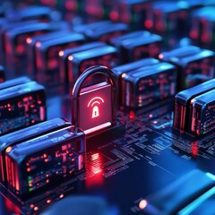Aufkleber - Cybersecurity: A Network of Secure Connections and Protected Data with an Encrypted Padlock Illustrating Online Safety
