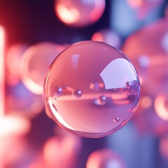 Poster - Ethereal Spheres: Abstract Pink and Purple Floating Bubbles with Light Reflections and Transparent Textures.