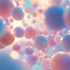 Poster - Ethereal Spheres: A Dreamy Abstract of Floating Orbs in Pastel Hues against a Light-Filled Backdrop