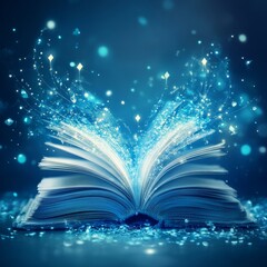Poster - Mystical Book Unleashing Knowledge: Sparkling Lights Emanating from Opened Pages in a Magical, Enchanting Scene