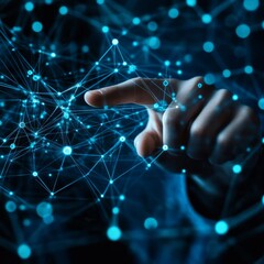 Fototapete - Navigating the Neural Network: A Finger Touches the Future of Artificial Intelligence and Digital Connectivity.