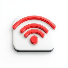 Poster - Red 3D Wi-Fi Symbol on White Background: Represents Wireless Connectivity, Network, and Modern Technology