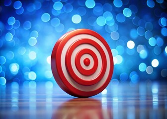 Wall Mural - Vibrant Blue Background with Red Circular Target, Bokeh Effect - Stock Photo