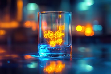 Poster - Transparent gas inside a laboratory beaker reveals molecular details and vibrant colors in a scientific setting. Generative AI