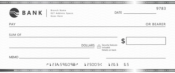 Wall Mural - blank bank check, checkbook cheque template with blue guilloche, vector mockup. money payment bank c