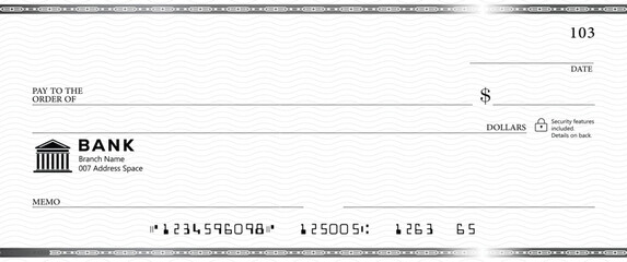 Wall Mural - blank bank check, checkbook cheque template with blue guilloche, vector mockup. money payment bank c