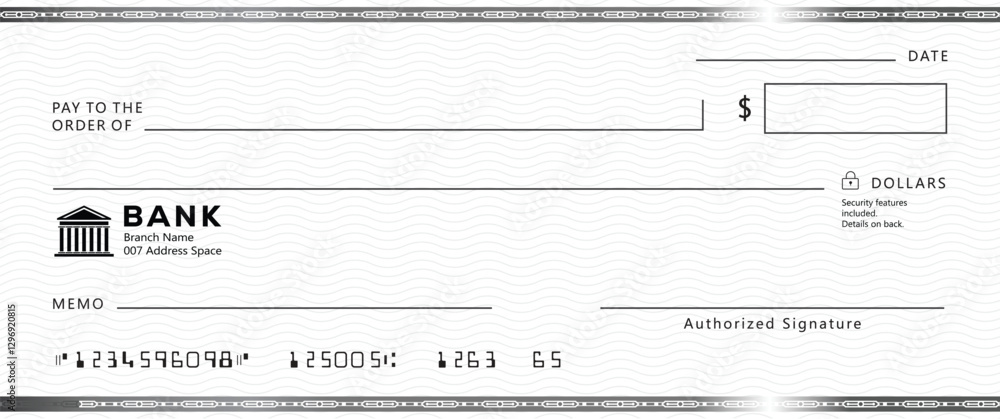 Blank bank check, checkbook cheque template with blue guilloche, vector ...