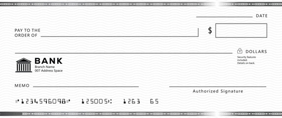 Wall Mural - blank bank check, checkbook cheque template with blue guilloche, vector mockup. money payment bank c