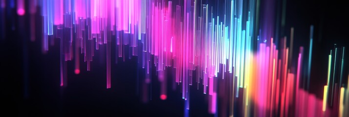 Fototapete - Colorful light bars create a mesmerizing visual display of energy and motion in a dark environment. Generative AI