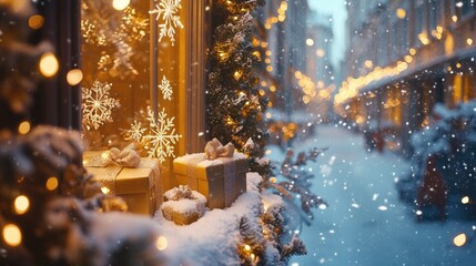 Wall Mural - Snowy Window Next to Christmas Tree