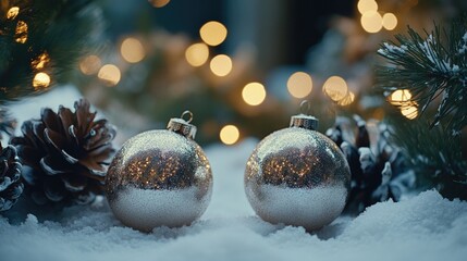 Wall Mural - christmas ornaments and pine cones
