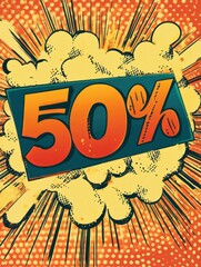 Aufkleber - Bold 50 percent sale announcement with retro comic book style in vibrant colors for fashion promotions. Generative AI