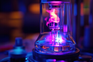 Poster - Exploring molecular details of transparent gas in laboratory beaker with vibrant illumination. Generative AI