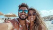 © JoxyAimages - A smiling couple poses for a selfie at the beach, wearing stylish sunglasses and enjoying the bright sunshine, encapsulating the essence of summer love and fun.