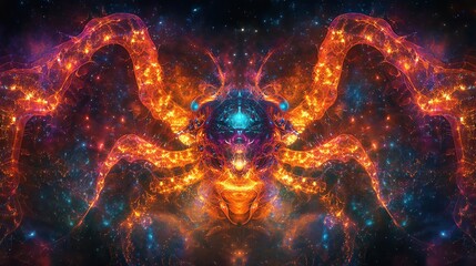 Wall Mural - Mystical Cosmic Creature with Glowing Tentacles in a Vibrant Starry Universe