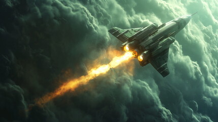 Wall Mural - The corvette launches a missile a trail of fire ri_002