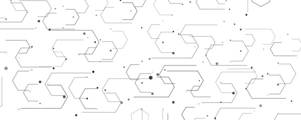 Wall Mural - black on white abstract particles connection background with hexagon. hi tech digital connect, commu