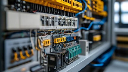 Poster - Electrical cabinet showing colorful wires and components close up