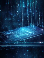 Aufkleber - Technological design showcasing a glowing digital interface with data streams and vibrant blue light effects in a dark setting. Generative AI