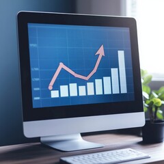 Poster - Desktop Monitor Displaying Business Growth Chart with Upward Trend and Positive Financial Performance