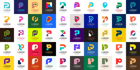 Wall Mural - logos collection with letter p. geometric abstract logos. icon design