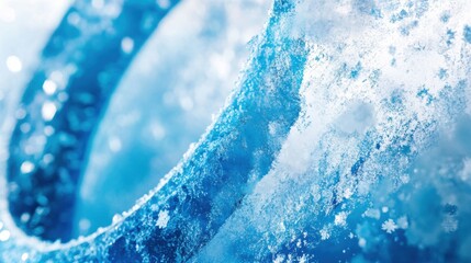 Leinwandbilder - Frosted ice formations create a captivating blue winter landscape filled with delicate snowflakes scattered across the surface. Generative AI