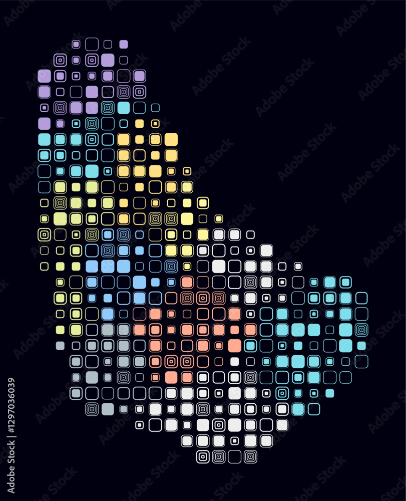 Classy Blocks Barbados, shape of the country build of colored cells. Digital style ...