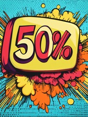 Aufkleber - Bold 50% off sale banner designed in retro comic book style for fashion promotions and advertising. Generative AI