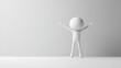 © Tom - A cheerful 3D character made of smooth white material with raised hands, symbolizing joy and positivity.