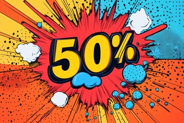 Aufkleber - Captivating retro comic style sale banner featuring 50 percent discount for fashion shoppers. Generative AI