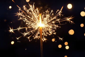 Wall Mural - A close-up shot of a sparkler lit in the dark, perfect for capturing romantic moments or adding ambiance to any setting