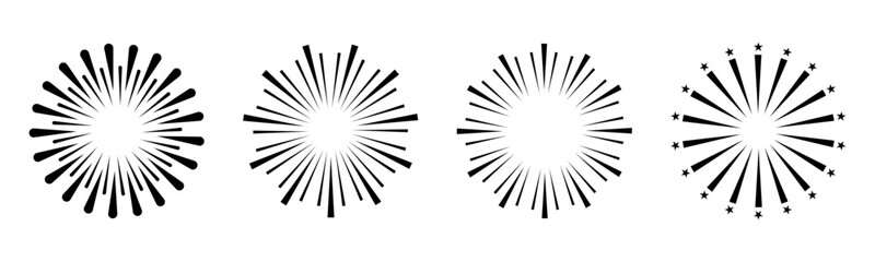 Poster - Radial stripes fireworks. Sunburst icon collection. Retro design element isolated pop transparent background. Vector illustration.