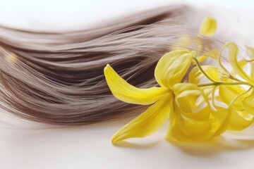 Wall Mural - a close-up shot of a bright yellow flower sitting on a clean white surface