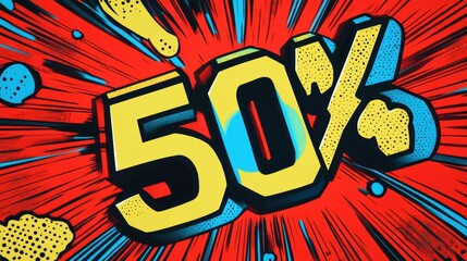 Aufkleber - Catch attention with vibrant 50 percent sale announcement in retro comic book style for fashion deals. Generative AI