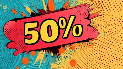 Aufkleber - Big sale at 50 percent off with retro comic book style background perfect for fashion promotions. Generative AI