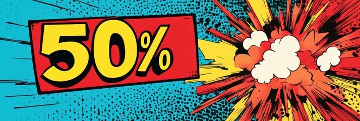 Leinwandbilder - Bold retro comic book style sale announcement featuring 50 percent discount ideal for fashion promotions. Generative AI
