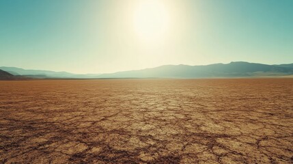 Aufkleber - Vast desert landscape showcasing cracked earth under a bright sun during midday in a remote location. Generative AI