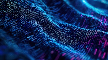 abstract waves of binary code flowing, representing data streams and digital transformation. ideal f