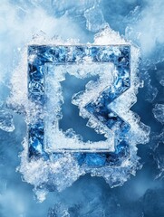 Aufkleber - Visual representation of an icy logo surrounded by frozen textures in a cool blue setting. Generative AI