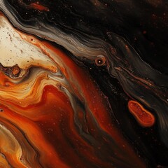 Poster - Abstract Swirls of Earthy Tones: A Captivating Dance of Orange, Brown, and Black, Evoking Volcanic Textures and Fluid Movement