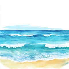  Vibrant watercolor seascape depicting gentle waves lapping on a golden shore.