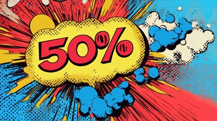 Aufkleber - Exciting retro comic book style design featuring a big 50 percent off sale announcement. Generative AI
