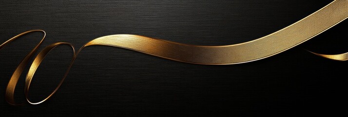 Leinwandbilder - Elegant golden ribbon gracefully flowing across a dark textured background, creating a sense of luxury and sophistication. Generative AI